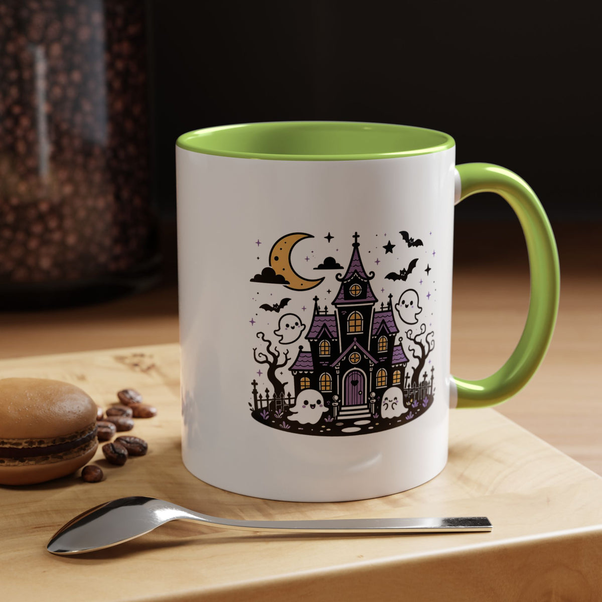 Cute Haunted House Mug, Kawaii Ghost Halloween Coffee Cup, Spooky Season Gift for Her, Purple Witchy Decor, Cozy Fall Birthday Present