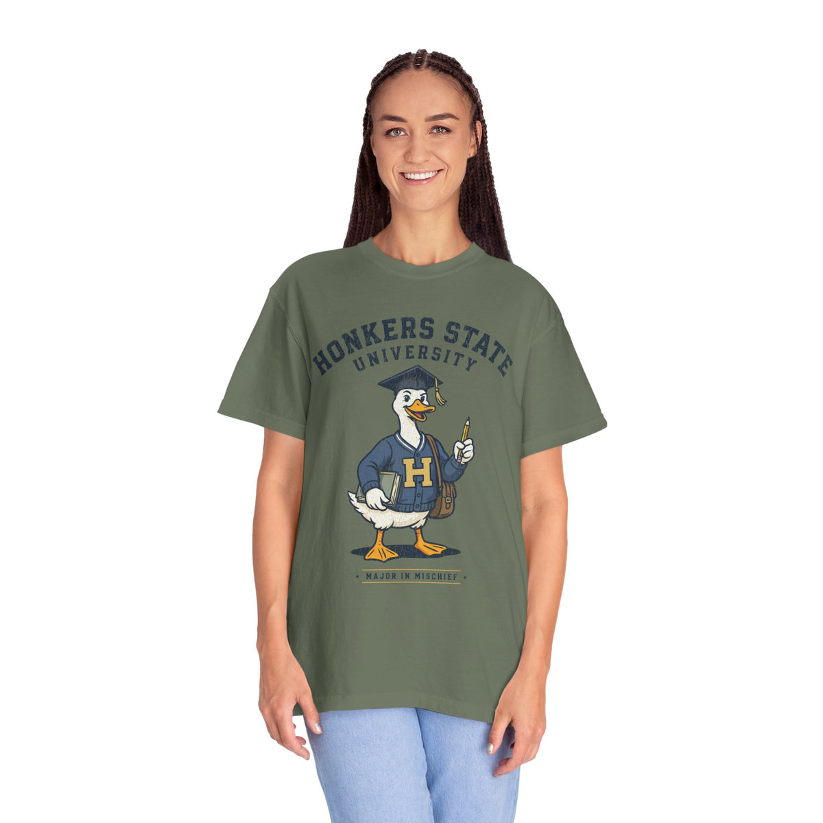 Honkers State University T-Shirt, Funny Goose Graduate Graphic Tee, Major in Mischief College Student Gift, Graduation Campus Shirt