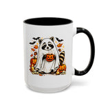 Cute Raccoon Halloween Mug, Ghost Costume Coffee Cup, Spooky Pumpkin Gift for Animal Lover, Fall Birthday or October Office Desk Decor
