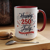 Happy 250th Fourth of July Coffee Mug, Semiquincentennial Gift for History Lovers, 1776 to 2026 Patriotic Ceramic Tea Cup
