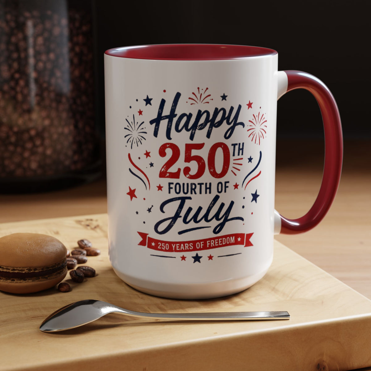 Happy 250th Fourth of July Coffee Mug, Semiquincentennial Gift for History Lovers, 1776 to 2026 Patriotic Ceramic Tea Cup