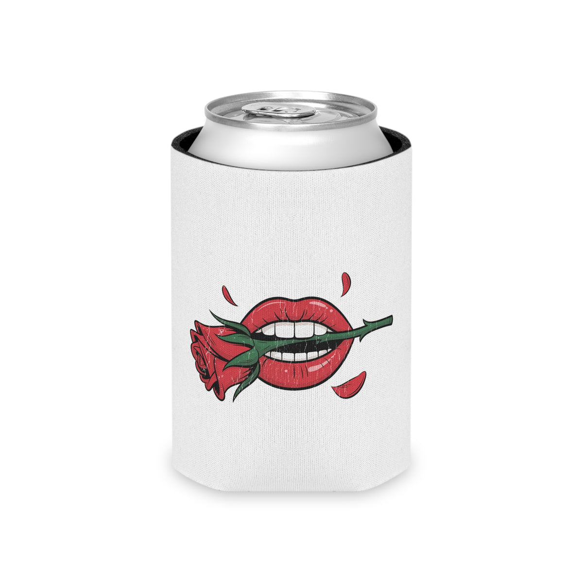 Rose and Lips Can Cooler, Romantic Drink Sleeve, Gothic Valentine Gift, Alternative Girlfriend Gift, Edgy Floral Love Accessory
