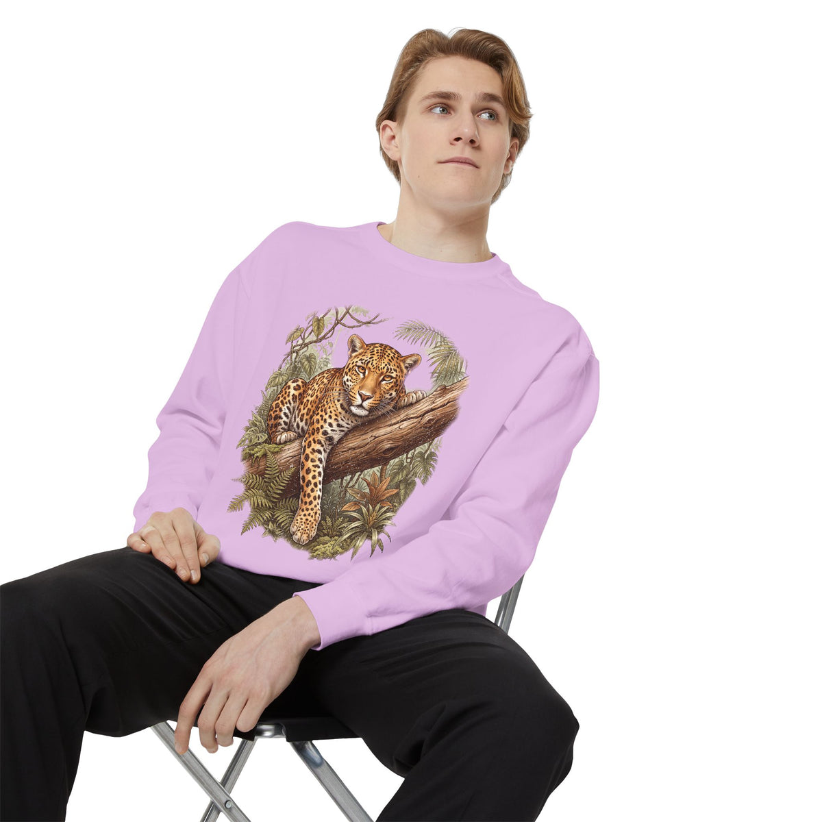 Vintage Leopard Jungle Sweatshirt, Tropical Big Cat Crewneck, Wildlife Nature Lover Gift, Botanical Safari Graphic Cozy Pullover Top