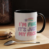 Funny Sarcastic Coffee Mug, I'm Fine It's Just My Face Pastel Quote, Sassy Birthday Gift for a Best Friend or Coworker's Office Coffee Break