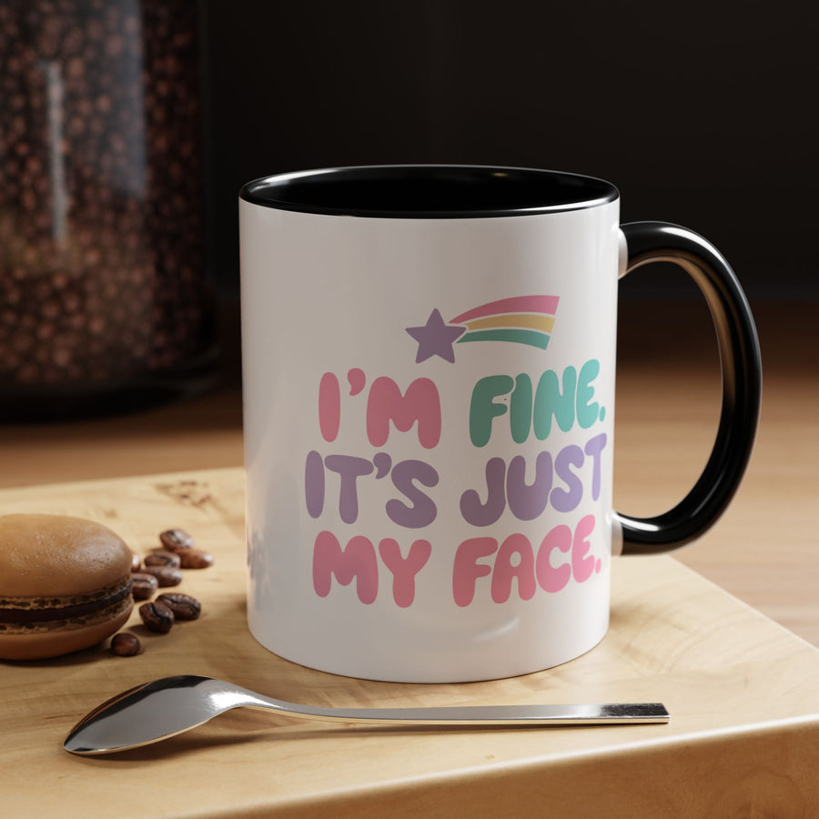 Funny Sarcastic Coffee Mug, I'm Fine It's Just My Face Pastel Quote, Sassy Birthday Gift for a Best Friend or Coworker's Office Coffee Break
