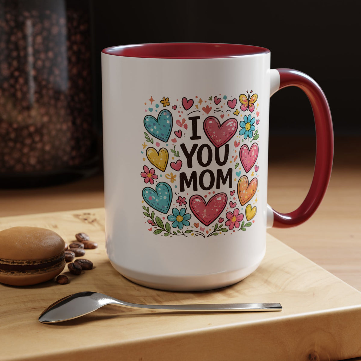 I Love You Mom Heart Mug, Mother's Day Coffee Mug, Gift for Mom from Daughter or Son, Cute Heart Coffee Cup, Mom Appreciation Gift