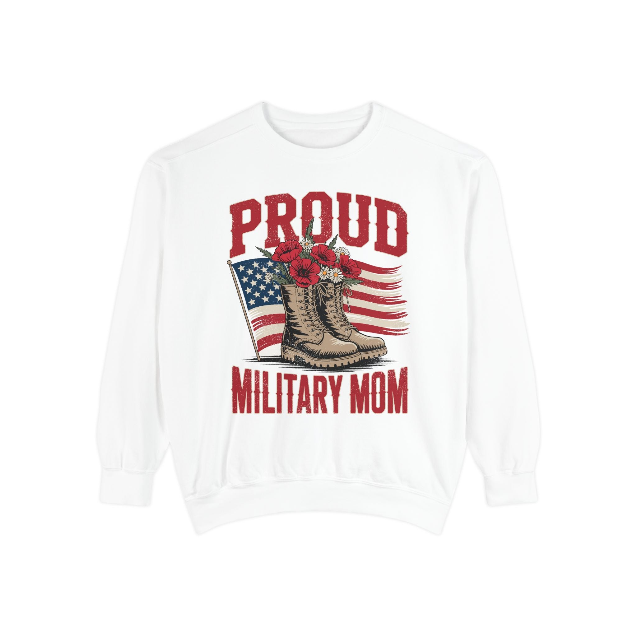 Proud Military Mom Sweatshirt, Patriotic Army Mom Pullover, Gift for Military Mother, Deployment Homecoming Crewneck, Flag Floral Top