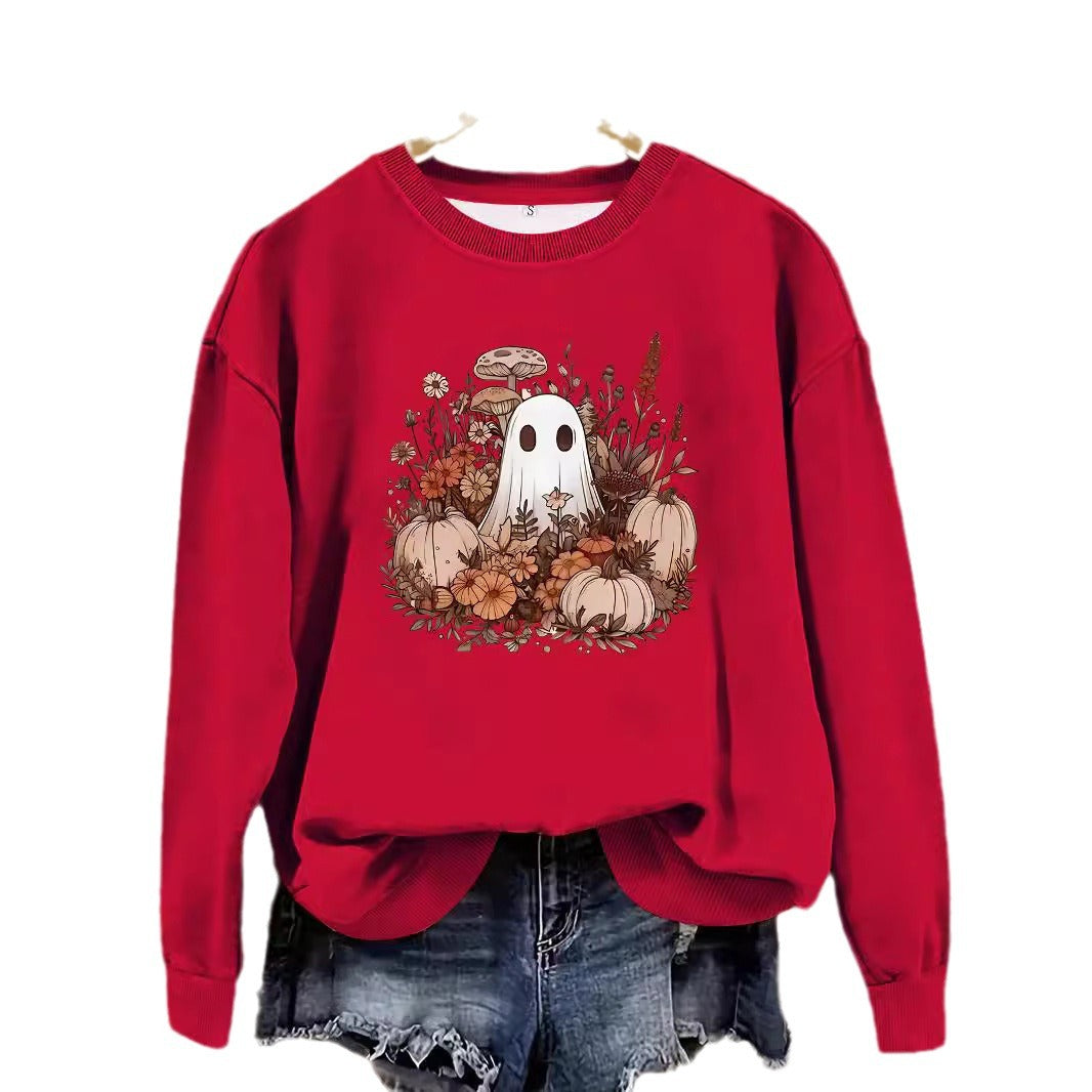 Round neck cartoon ghost print pullover sweatshirt sweatshirt sweatshirt