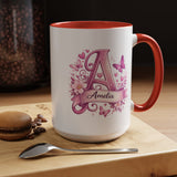 Personalized Butterfly Initial Mug, Custom Name Coffee Mug for Girls and Women, Floral Monogram Cup, Pink Aesthetic Gift, Custom Letter Mug