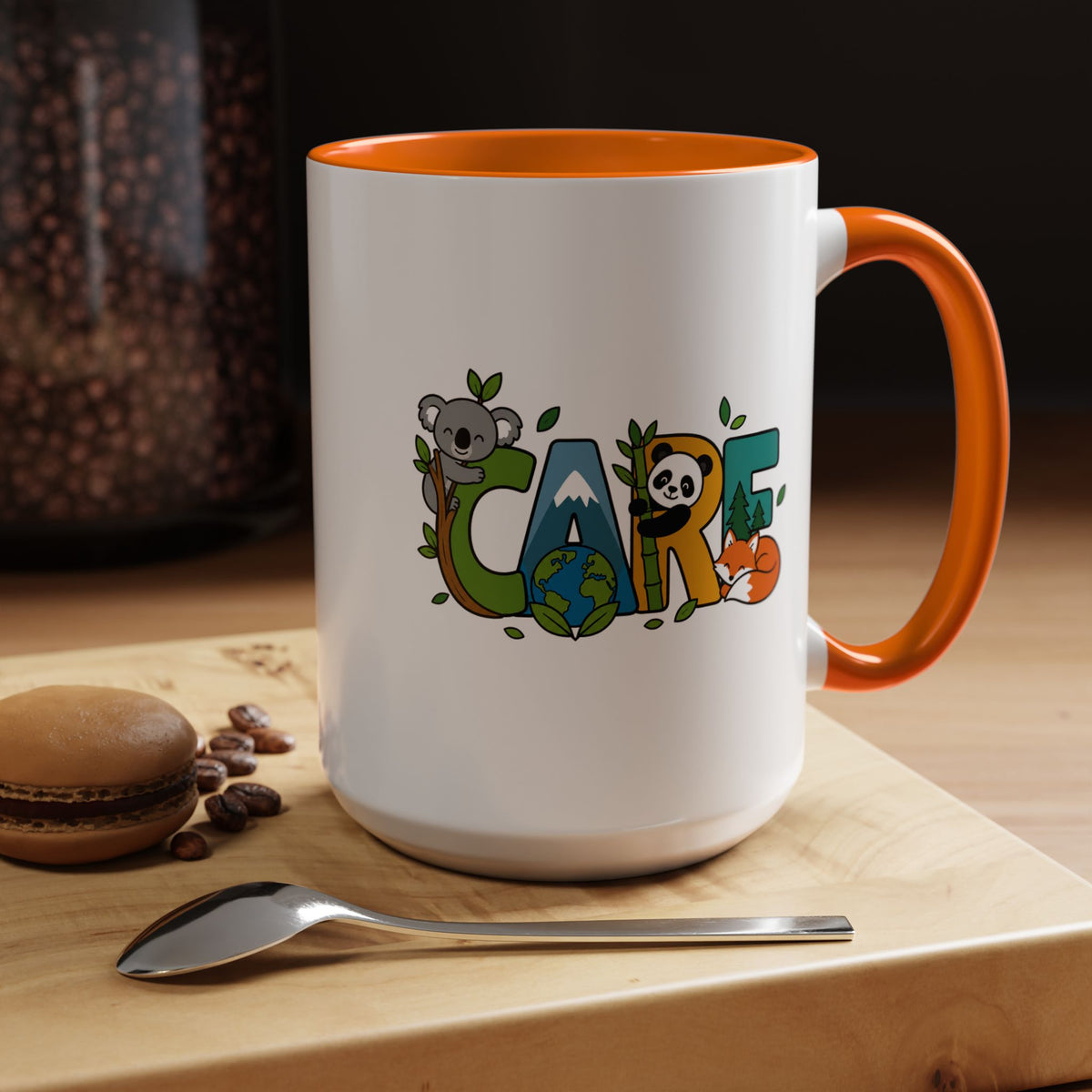 Earth Care Animal Mug, Eco Awareness Coffee Cup, Cute Wildlife Conservation Gift for Nature Lover, Earth Day Gift for Teacher or Mom