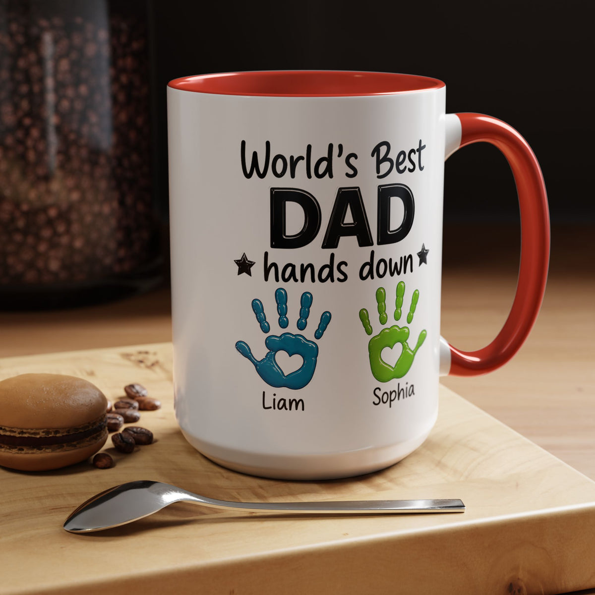 Personalized World's Best Dad Coffee Mug, Custom Handprint Dad Mug with Kids Names, Father's Day Gift for Dad, Gift from Children