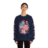 Floral American Flag Sweatshirt, Patriotic USA Pullover, Red White Blue Flower Top, Fourth of July Outfit, Americana Gift for Women