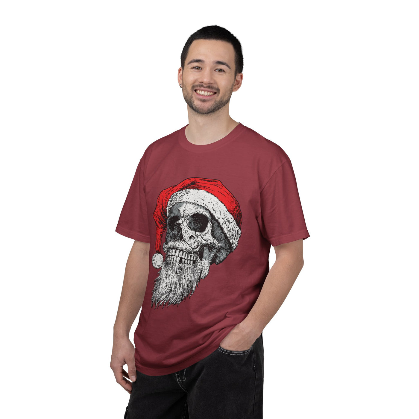 Skull Santa Shirt, Gothic Christmas T-Shirt, Creepy Holiday Skeleton Tee, Alternative Xmas Gift for Metalhead, Biker or Horror Fan