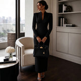 Stand-up Collar V-Neck Long Sleeve Fitted Bodycon Dress Evening Gown Luxury