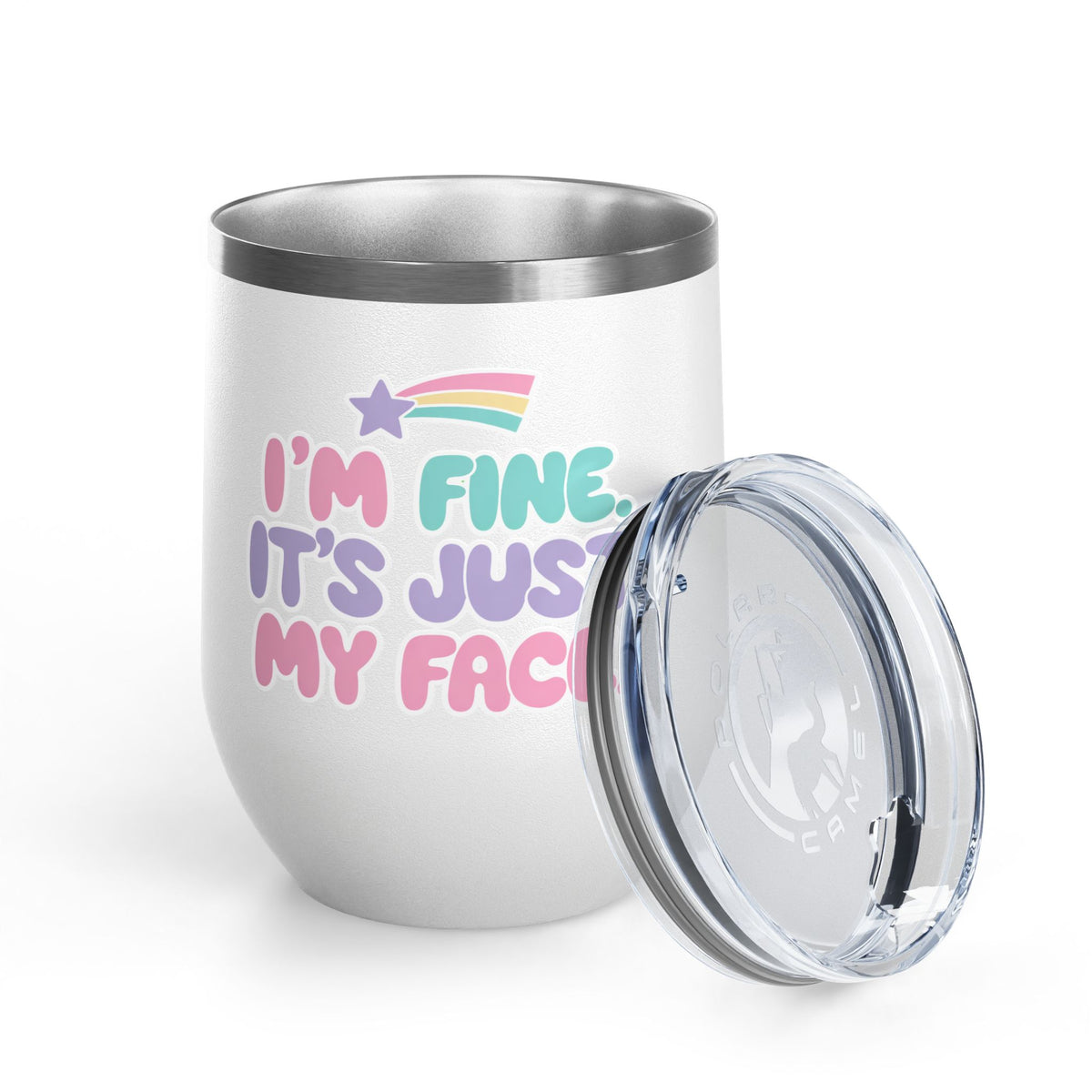 Funny Sarcastic Wine Tumbler, I'm Fine It's Just My Face Pastel Quote, Sassy Drinkware Gift for a Best Friend or Your Coworker's Birthday