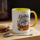 Grateful Hearts Gather Here Mug, Thanksgiving Pumpkin Coffee Cup, Rustic Fall Hostess Gift, Sunflower Harvest Kitchen Decor