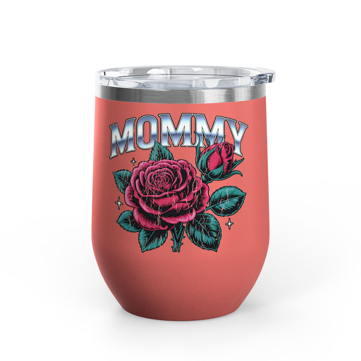 Mommy Rose Wine Tumbler, Pink Floral Cup, Mother's Day Gift for Mom, Birthday Present for Mama and Floral Lovers