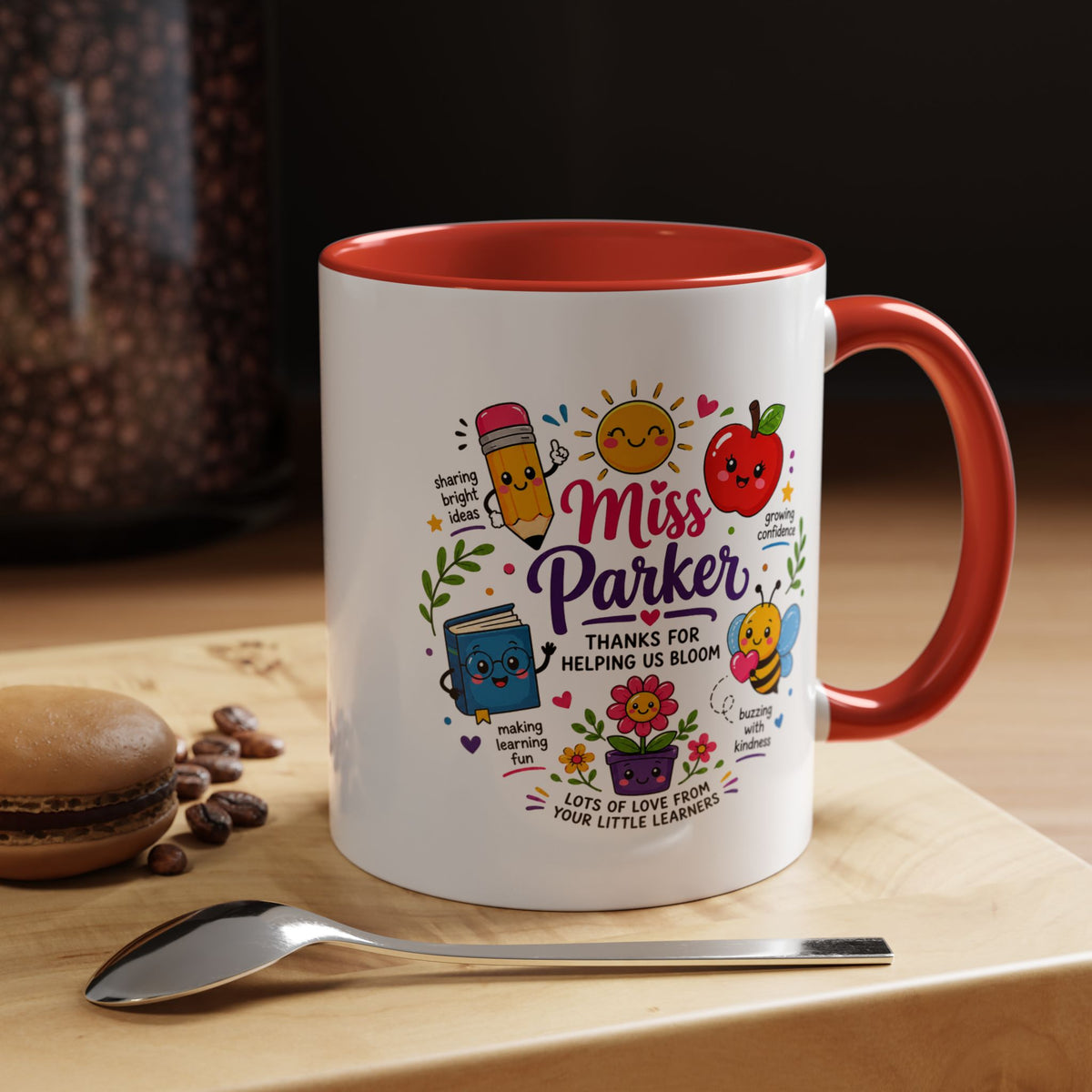 Personalized Teacher Mug with Name, Thank You Coffee Cup from Students, End of School Appreciation Gift, Colorful Classroom Keepsake