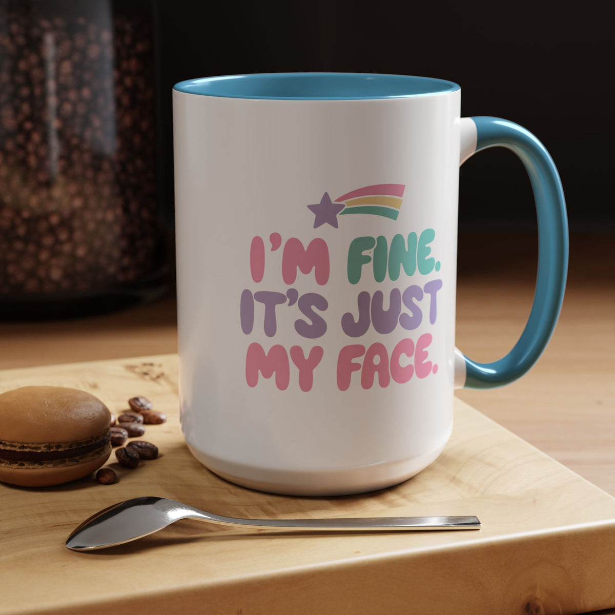 Funny Sarcastic Coffee Mug, I'm Fine It's Just My Face Pastel Quote, Sassy Birthday Gift for a Best Friend or Coworker's Office Coffee Break