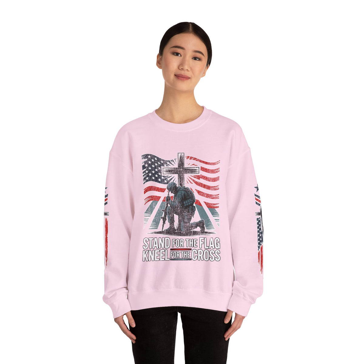 Stand for the Flag Kneel for the Cross Sweatshirt, Patriotic Christian Crewneck, American Flag Pullover, Faith Gift, Fourth of July Top