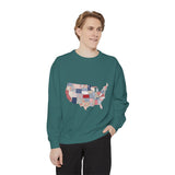 Patchwork USA Map Comfort Sweatshirt, Quilted America Crewneck Sweatshirt, Patriotic Americana Gift, Fourth of July Comfort Sweatshirt