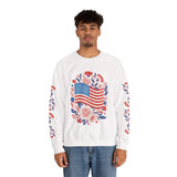 Floral American Flag Sweatshirt, Patriotic USA Pullover, Red White Blue Flower Top, Fourth of July Outfit, Americana Gift for Women