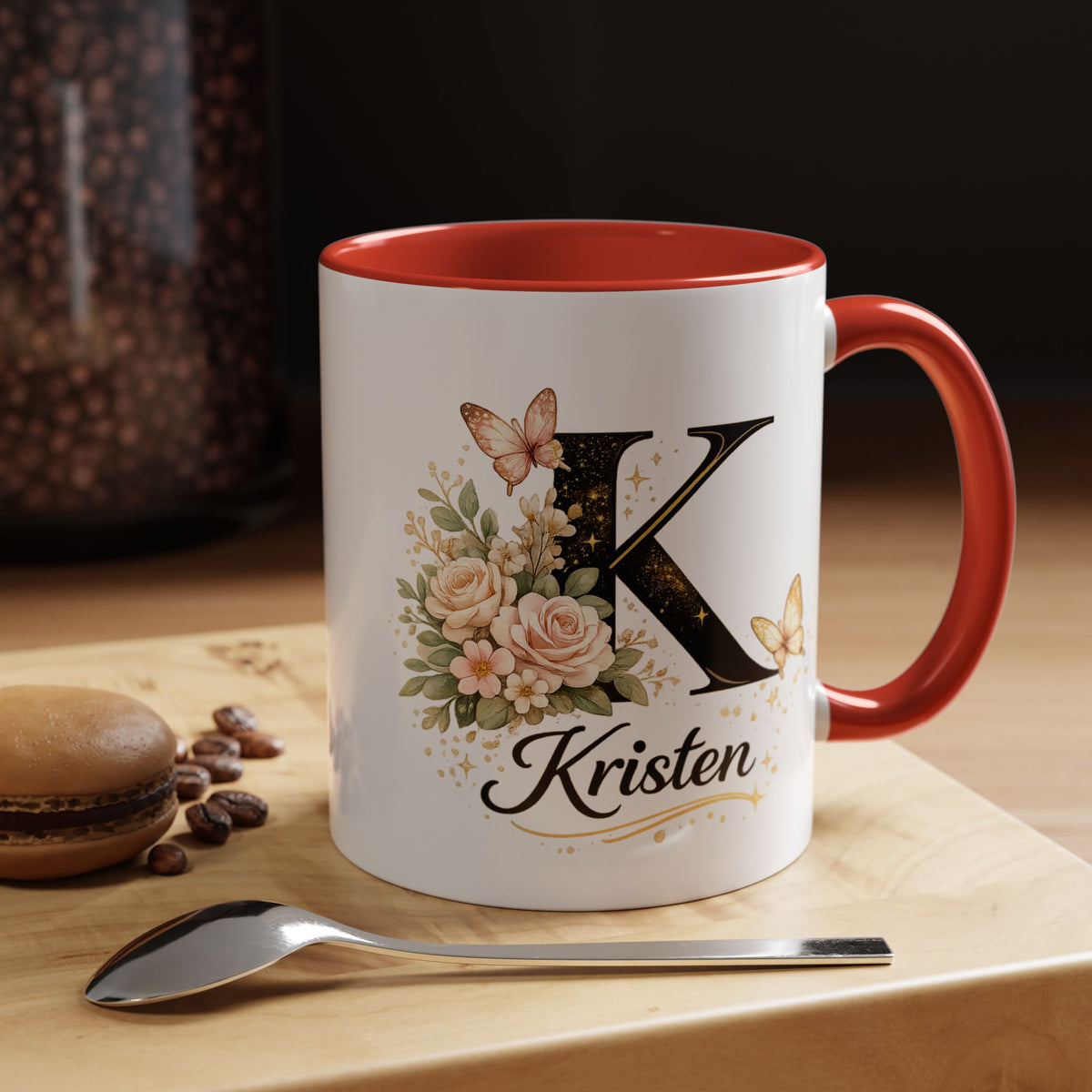 Personalized Butterfly Monogram Mug, Custom Name Coffee Mug with Initial Letter, Floral Mug for Women, Birthday Gift, Elegant Custom Cup