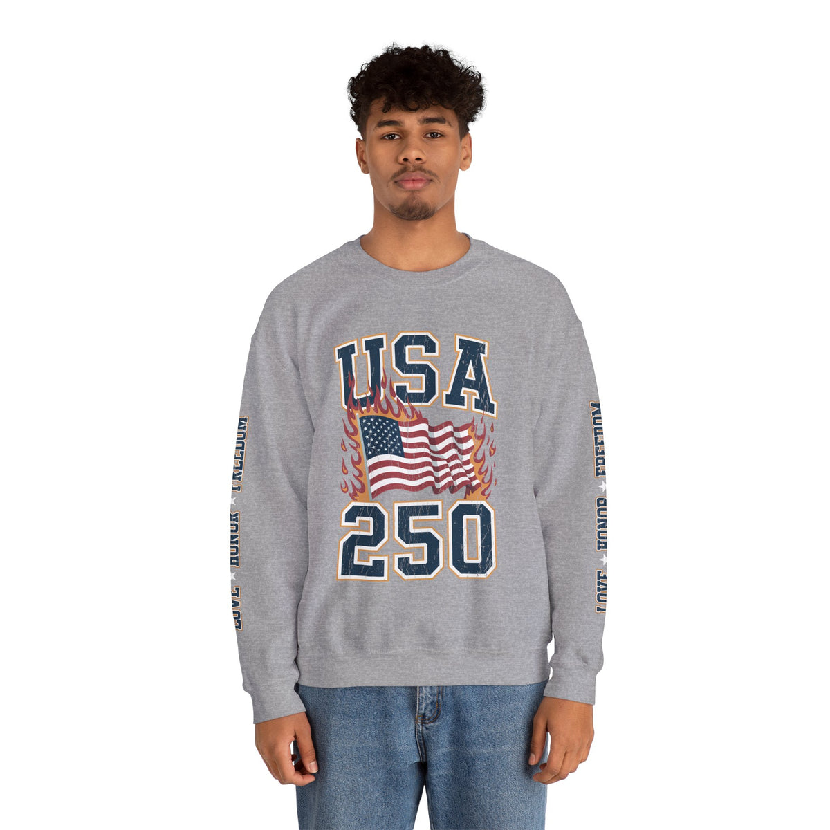 USA 250 Sweatshirt, American Flag Crewneck, Patriotic Pullover, USA 250th Anniversary Gift, Fourth of July Shirt, Americana Top