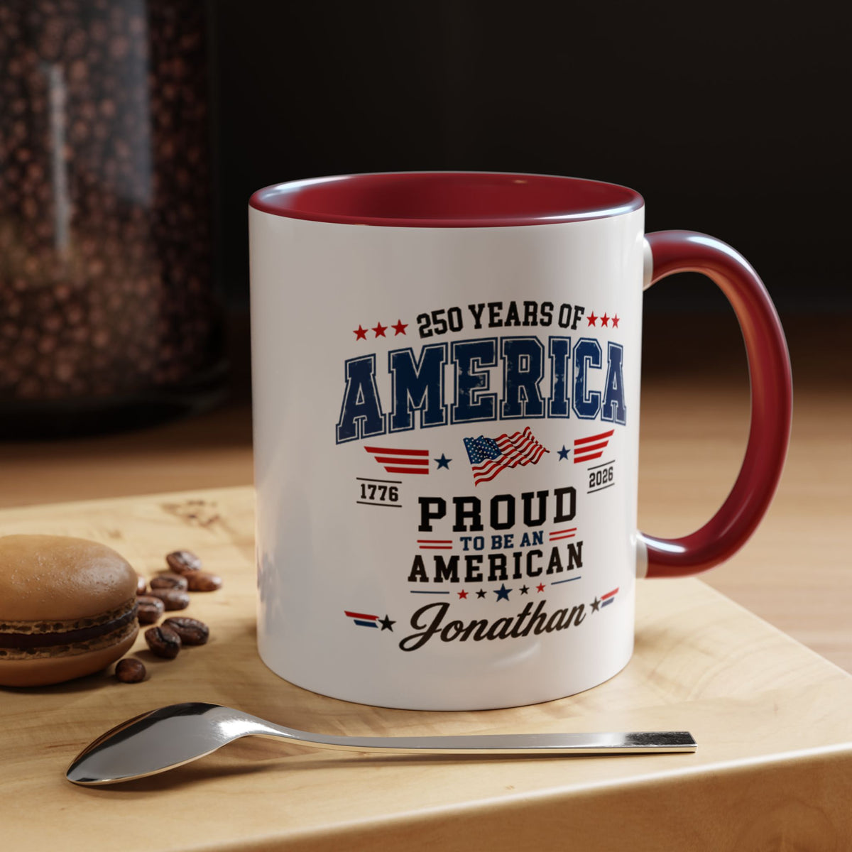 Personalized America 250th Coffee Mug, Custom Name Patriotic Gift for Men, Proud to Be An American 1776 to 2026 Ceramic Tea Cup