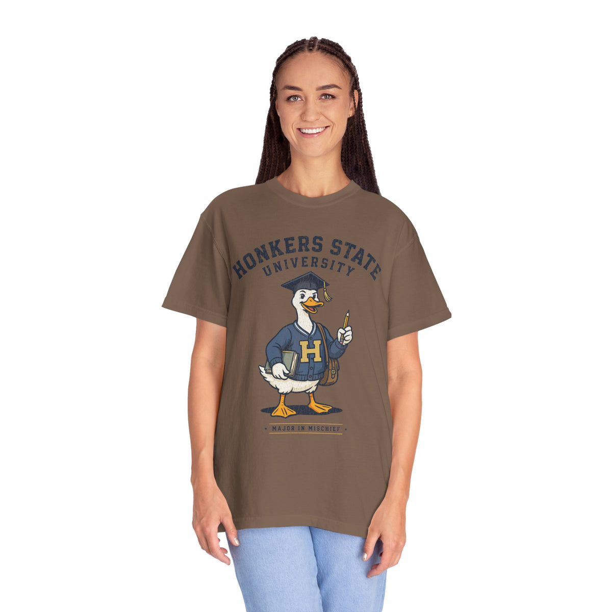 Honkers State University T-Shirt, Funny Goose Graduate Graphic Tee, Major in Mischief College Student Gift, Graduation Campus Shirt