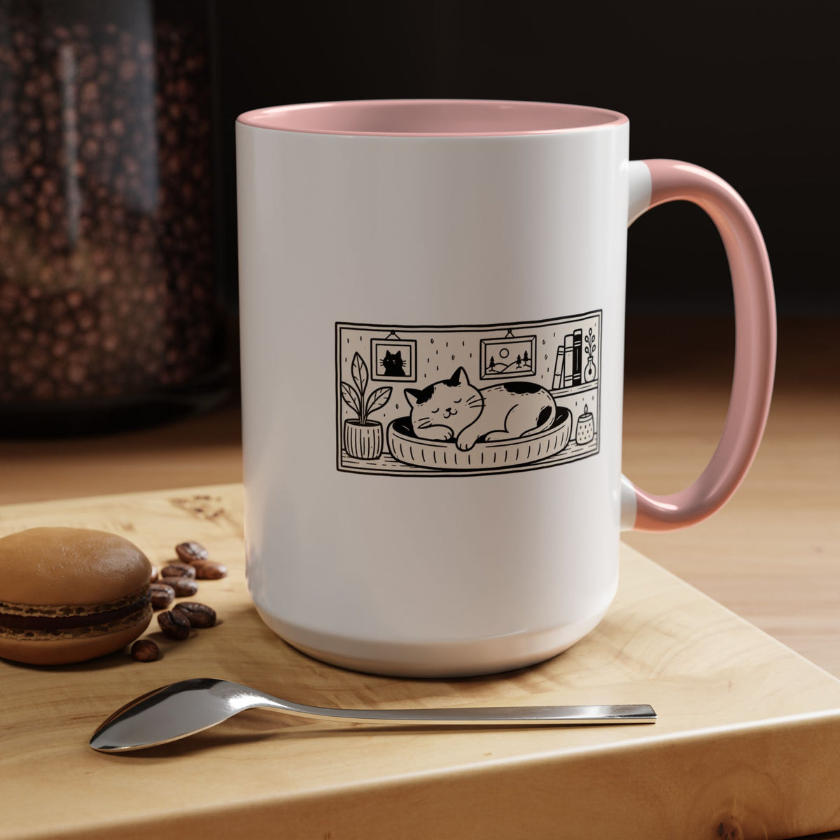 Sleeping Cat Mug, Minimalist Black and White Coffee Cup, Cozy Cat Lover Gift, Modern Kitchen Decor, Birthday Present for Her or Mom