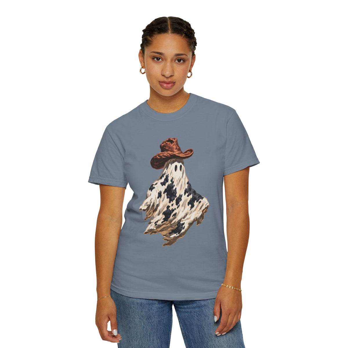 Western Ghost Halloween Shirt, Cowboy Hat Spooky Graphic Tee, Cute Vintage Fall Gift for Cowgirl, Country October Outfit for Women