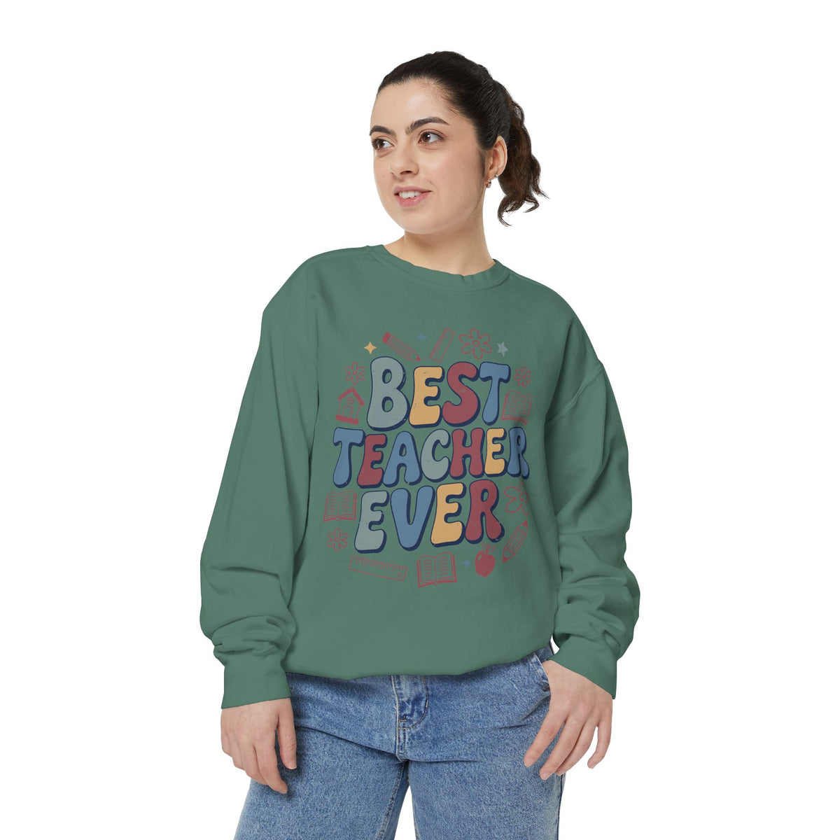 Best Teacher Ever Sweatshirt, Retro Educator Crewneck, Teacher Appreciation Gift, Back to School Outfit, Colorful School Staff Shirt