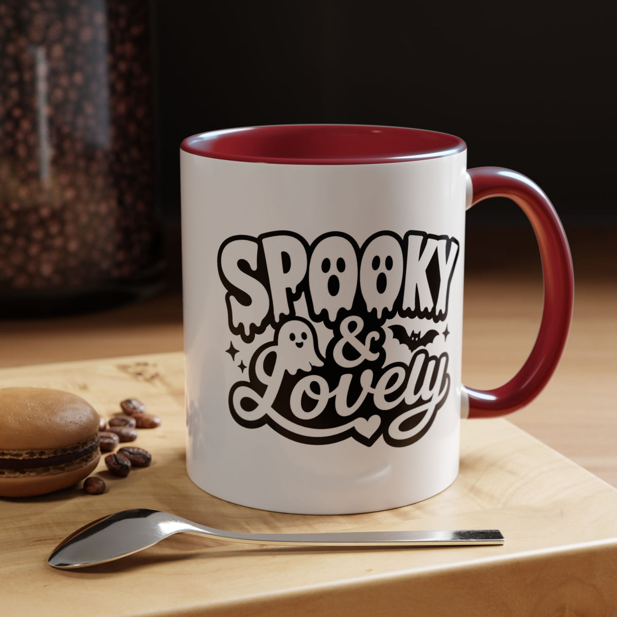 Spooky and Lovely Mug, Cute Ghost Halloween Coffee Cup, Black and White Spooky Season Gift for Her, Gothic Fall Drinkware