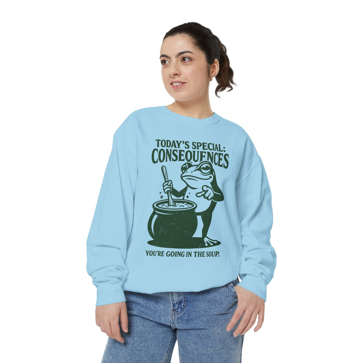 Funny Frog Comfort Colors Sweatshirt, Today's Special Consequences Graphic Crewneck, Sarcastic Meme Sweatshirt Gift
