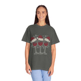 Christmas Wine Glass Shirt, Rhinestone Style Santa Hat T-Shirt, Sparkly Holiday Party Tee, Gift for Wine Lover or Girls Christmas Night