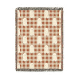 Cute Ghost Halloween Blanket, Orange Gingham Spooky Throw for Cozy Fall Home Decor, Retro Autumn Sofa Blanket