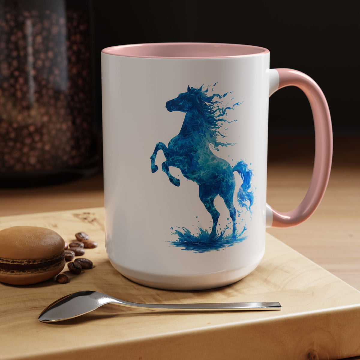 Blue Water Horse Mug, Abstract Horse Lover Coffee Mug, Majestic Stallion Art Cup, Equestrian Gift for Horse Lovers