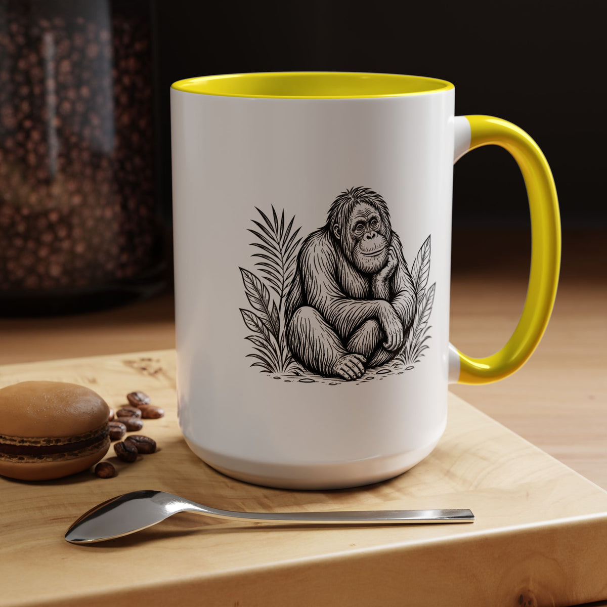 Orangutan Mug, Black and White Primate Coffee Cup, Jungle Animal Lover Gift, Wildlife Conservation Present, Rustic Nature Decor Gift