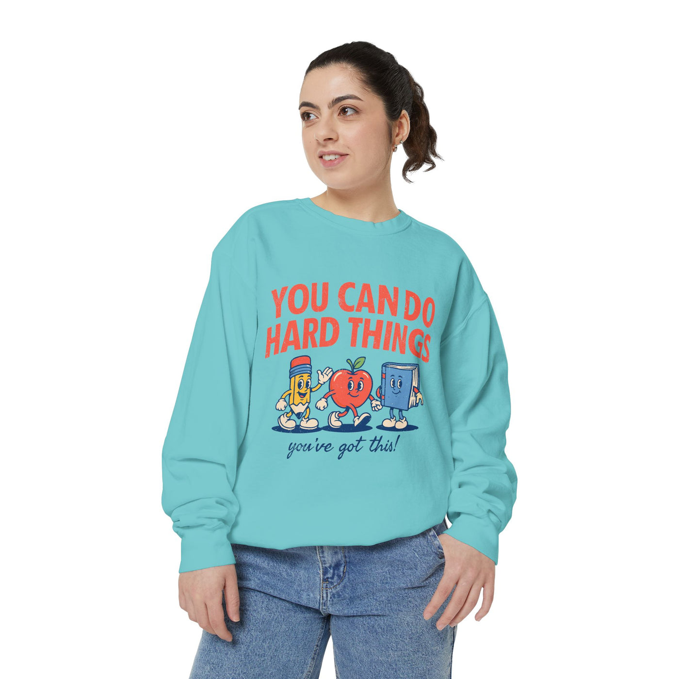 You Can Do Hard Things Teacher Sweatshirt, Motivational School Graphic Crewneck, Positive Classroom Gift for Educators