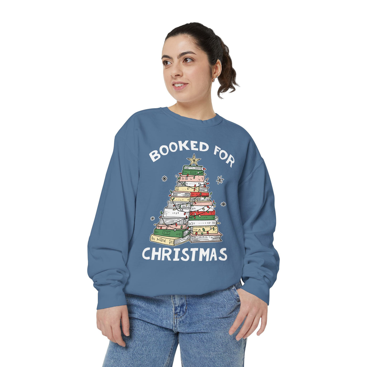 Booked for Christmas Sweatshirt, Book Lover Holiday Crewneck, Christmas Tree Books Pullover, Cozy Reading Gift for Librarian or Bookworm