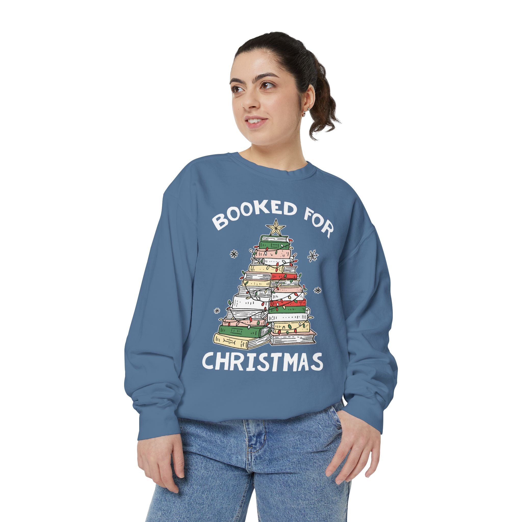 Booked for Christmas Sweatshirt, Book Lover Holiday Crewneck, Christmas Tree Books Pullover, Cozy Reading Gift for Librarian or Bookworm