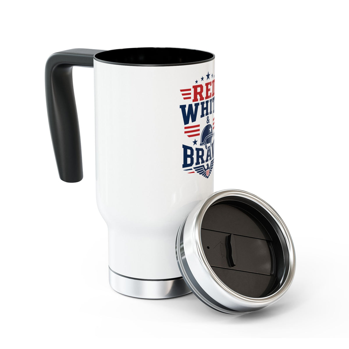 Red White Brave Stainless Steel Travel Mug, Patriotic Military Gift, American Eagle Coffee Cup, Service Member Gift, USA Drinkware