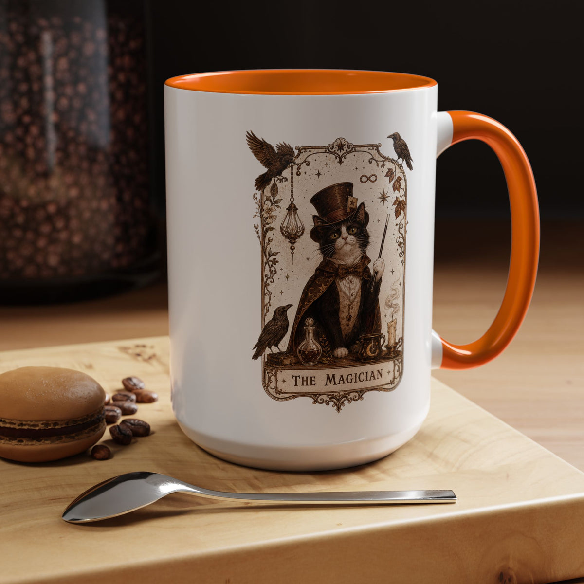 Black Cat Magician Tarot Coffee Mug, Mystic Cat Tarot Card Mug, The Magician Cat Cup, Witchy Gothic Gift for Cat Lovers