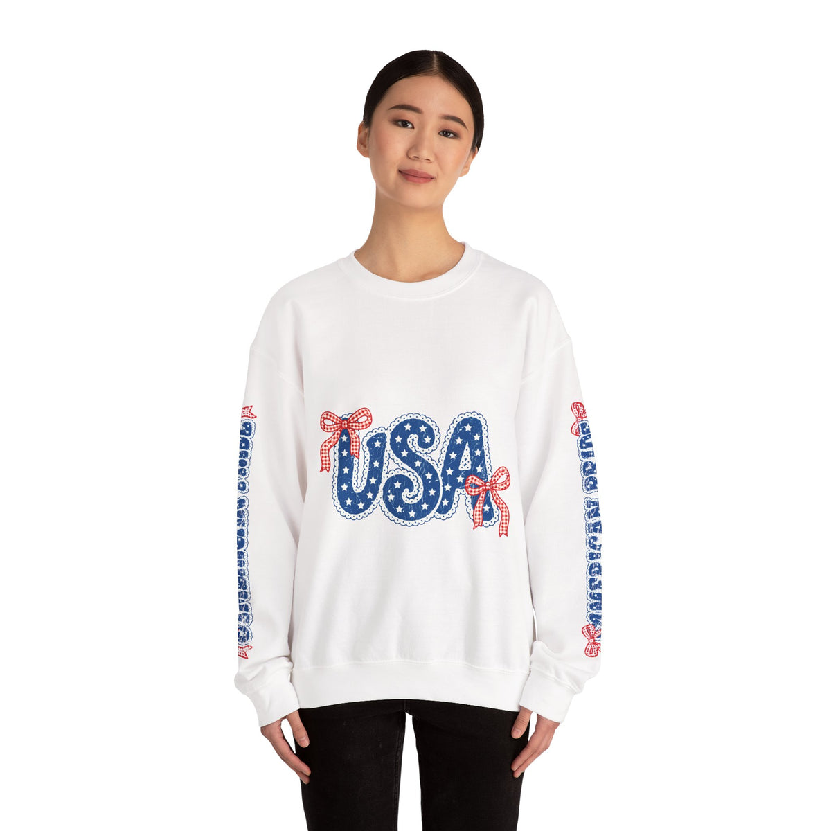 USA Patriotic Sweatshirt, American Flag Ribbon Pullover, Vintage Stars and Stripes Top, Fourth of July Outfit, Americana Gift for Women