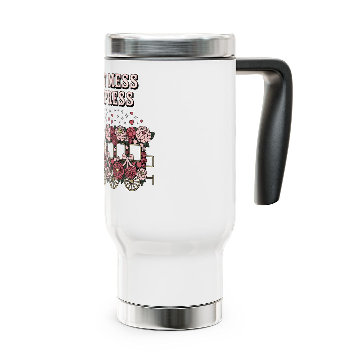 Hot Mess Express Travel Mug with Handle, Floral Coffee Cup, Funny Gift for Busy Moms, Besties, Work Friends and Chaos Coordinators