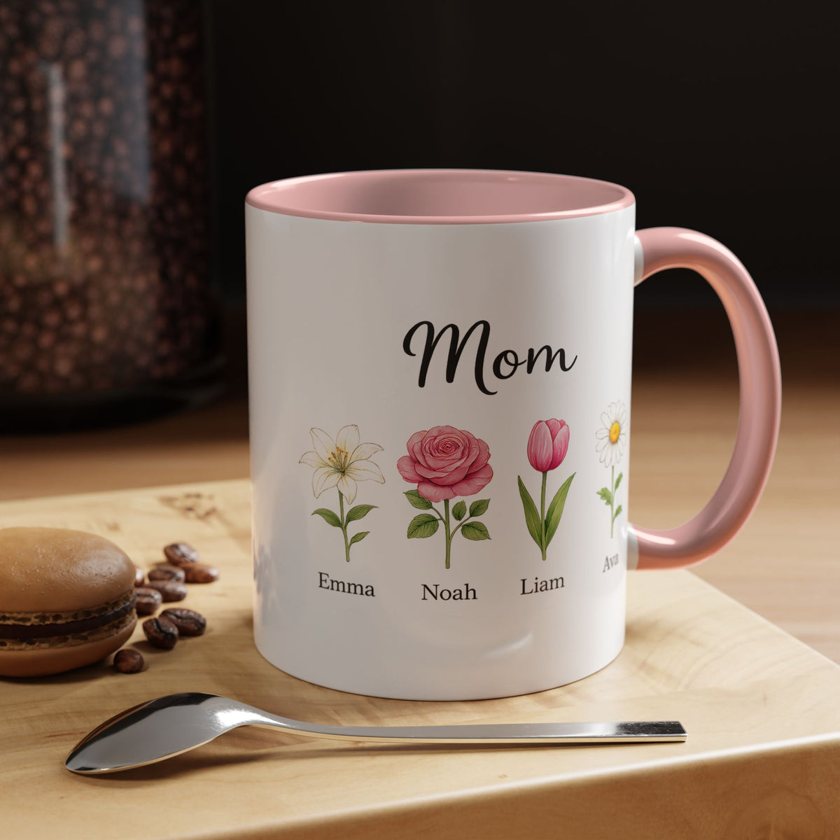 Personalized Birth Flower Mom Mug, Custom Kids Names Coffee Mug, Mother's Day Gift for Mom, Floral Family Keepsake Cup, Grandma Gift
