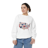 Patchwork USA Map Comfort Sweatshirt, Quilted America Crewneck Sweatshirt, Patriotic Americana Gift, Fourth of July Comfort Sweatshirt