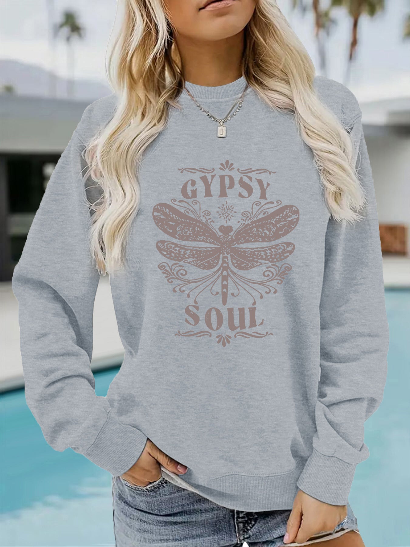 Round neck GYPSY SOUL printed pullover sweatshirt sweatshirt sweatshirt