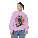 Retro Skateboard Cat Sweatshirt, Rainbow Sunglasses Kitty Crewneck, Funny Cat Lover Gift, Vintage Skater Graphic Cozy Pullover Top